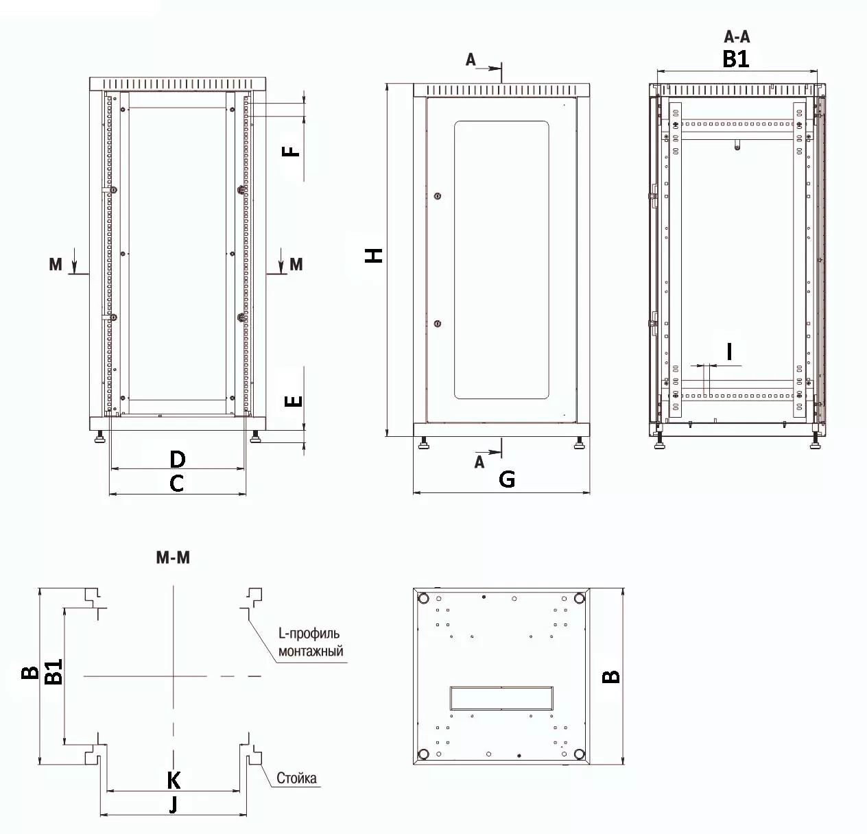 Шкаф ITK Linea E GM 24U 1200х600х800 мм напольный, передняя дверь из ударопрочного стекла, задняя дверь металлическая, цвет - серый RAL7035 LE35-24U68-GM